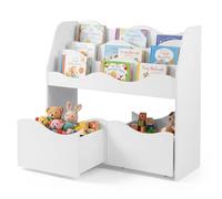 COSTWAY Bibliothèque Enfant Montessori à 3 Niveaux avec 2 Tiroirs Mobile (Blanc)