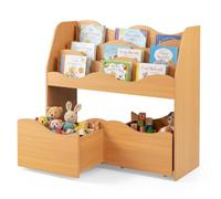 COSTWAY Bibliothèque Enfant Montessori à 3 Niveaux avec 2 Tiroirs Mobile (Naturel)