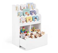 COSTWAY Bibliothèque Enfant Montessori à 3 Niveaux avec Tiroir Mobile (Blanc)