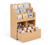 COSTWAY Bibliothèque Enfant Montessori à 3 Niveaux avec Tiroir Mobile (Naturel)