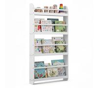COSTWAY Bibliothèque Enfant Murale Montessori à 4 Niveaux, Étagère à Livres avec Baffles Anti-Chute, Kit Anti-basculement pour Chambre Nurserie Classe, 56x12x107 cm (Blanc)