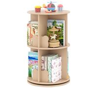 COSTWAY Bibliothèque Enfant Rotative à 360°à 2 Niveaux avec 8 Compartiments Ouverts, Étagère à Livres avec Cloisons en Forme Ours, Patins Antidérapants pour Chambre d'enfant Salon, 40x40x65 cm