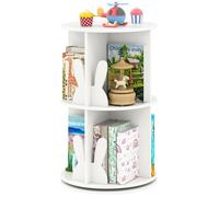 COSTWAY Bibliothèque Enfant Rotative à 360°à 2 Niveaux avec 8 Compartiments Ouverts, Étagère à Livres avec Cloisons en Forme Lapin, Patins Antidérapants pour Chambre d'enfant Salon (Blanc)