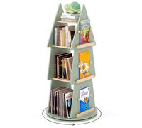 COSTWAY Bibliothèque Enfant Rotative à 360°à 4 Niveaux avec Forme d'arbre & 7 Compartiments Ouverts, Étagère à Livres en Bois avec Coussinets Antidérapants, pour Chambre d'enfant Salon