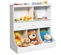 COSTWAY Bibliothèque Enfants à 3 Niveaux avec 3 Tiroirs et 5 Compartiments Ouverts, Étagère à Livres Enfant avec Grand Espace de Rangement, Idéal pour Chambre d’Enfants, Salon, 93 x 40 x 94 cm