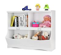COSTWAY Bibliothèque Enfants avec 4 Compartiments, Meuble de Rangement Jouets & Livres avec Base en Forme Vague, Coins Arrondis, Idéal pour Salon Chambre Bureau, 105,5 x 39,5 x 84 cm