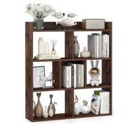 COSTWAY Bibliothèque Étagère 7 Compartiments Ouverte (Marron Rustique) | Meuble de Rangement à 4 niveaux, Dispositifs Anti-basculement, pour Chambre, Bureau, Salon, 20 x 80 x 90 cm