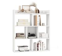 COSTWAY Bibliothèque Étagère 7 Compartiments Ouverte, Meuble de Rangement à 4 Niveaux, Dispositifs Anti-basculement, pour Chambre, Bureau, Salon, 20 x 80 x 90 cm (Blanc)