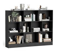 COSTWAY Bibliothèque Etagère à 10 Cases, Armoire de Rangement Autoportante à 3 Niveaux, Kits Anti-basculement, Etagère de Présentation en Bois de 140 cm, pour Salon (XL | 10 Compartiments,Noir)