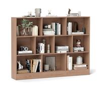 COSTWAY Bibliothèque Etagère à 10 Cases, Armoire de Rangement Autoportante à 3 Niveaux, Kits Anti-basculement, Etagère de Présentation en Bois de 140 cm, pour Salon, Chambre, Bureau, Naturel