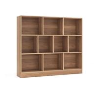 COSTWAY Bibliothèque Étagère à 10 Compartiments Ouverts, Meuble de Rangement à 3 Niveaux, Kits Anti-basculement, Bibliothèque de Cloison Séparateur, pour Salon, Chambre, Bureau (Naturel)