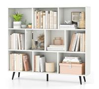 COSTWAY Bibliothèque Étagère à 10 Cubes, 120 cm Étagère de Rangement Scandinave avec 5 Pieds Métallique, Organisateur Autoportante avec 2 Kits Anti-basculement pour Salon, Bureau, Chambre, Blanc