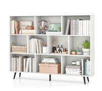 COSTWAY Bibliothèque Étagère à 10 Cubes, 140 cm Étagère de Rangement Scandinave avec 5 Pieds Métallique, Organisateur Autoportante avec 2 Kits Anti-basculement pour Salon, Bureau, Chambre, Blanc