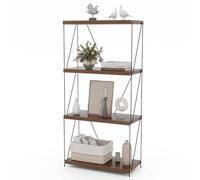 COSTWAY Bibliothèque Étagère à 4 Niveaux, Bibliothèque Cadre en Métal, Étagère de Rangement Style Industriel, pour Salon, Chambre, Bureau, Cuisine, 29,5 x 61 x 105 cm, Noyer