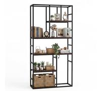 COSTWAY Bibliothèque, Étagère à 5 Niveaux, Étagère d'Exposition Ouverte, Cadre en Métal, Organisateur de Rangement Industrielle pour Salon, Bureau, Chambre, 30 x 90 x 180 cm, Marron Rustique