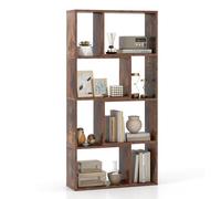 COSTWAY Bibliothèque Étagère à 8 Compartiments Ouvertes, Meuble de Rangement avec Kits Anti-basculement, Bibliothèque de Cloison pour Salon, Chambre, Bureau (20 x 60 x 120 cm,Marron Rustique)