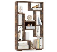 COSTWAY Bibliothèque Étagère à 9 Compartiments Ouvertes, Meuble de Rangement avec Kits Anti-basculement, Bibliothèque de Cloison pour Salon, Chambre, Bureau, 20 x 70 x 120 cm (Marron Rustique)