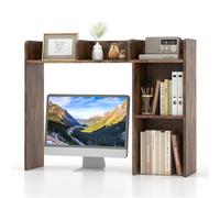 COSTWAY Bibliothèque, Étagere à Poser sur Meuble avec 5 Compartiments pour Écran 27", Bibliothèque sur Bureau avec 2 Kits Anti-basculement, 25 x 94 x 74 cm (Marron Rustique)