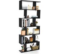 COSTWAY Bibliothèque/Étagère de Rangement à 6 Niveaux-80x23x191 CM de Style Industriel en Forme de S pour Salon,Chambre Noir
