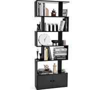 COSTWAY Bibliothèque, étagère sur pied avec portes, 183 x 70 x 23 cm, étagère de bureau avec 6 niveaux, étagère de rangement en bois, étagère à dossiers avec matériel de fixation, séparateur de pièce