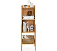 COSTWAY Bibliothèque, étagère sur pied en bambou à 3 niveaux, étagère debout, cadre en forme de A, étagère pour enfants pour petites pièces, chambre, salon (4 niveaux)