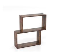 COSTWAY Bibliothèque Géométrique à 3 Niveaux, Bibliothèque S en Bois Autoportante avec 2 Compartiments Cubiques, Étagère de Rangement Ouverte pour Salon, Bureau (Marron Rustique)