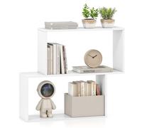 COSTWAY Bibliothèque Géométrique à 3 Niveaux, Bibliothèque S en Bois Autoportante avec 2 Compartiments Cubiques, Étagère de Rangement Ouverte pour Salon, Bureau (Blanc)