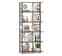 COSTWAY Bibliothèque Géométrique à 6 Étagères, Cadre en Métal, 2 Kits Anti-basculement, pour Salon Chambre Bureau, Marron Rustique