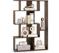 COSTWAY bibliothèque géométrique, étagère en bois à 6 cubes avec sécurité anti-basculement, séparateur de pièce indépendant, étagère au sol Display 80x30x119 cm, étagère sur pied (brun)