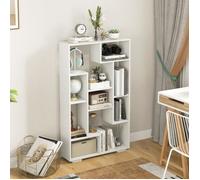 COSTWAY Bibliothèque Géométrique Moderne H 120 CM, Étagère Ouverte de Rangement Autoportante avec Kits Anti-Basculement, Blanc