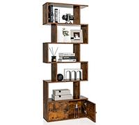 COSTWAY Bibliothèque Industriel avec 5 Etagères en Forme de S, Étagère de Rangement avec Compartiments 2 Portes pour Salon, Bureau, Chambre, 70 x 23 x 183 cm, Marron