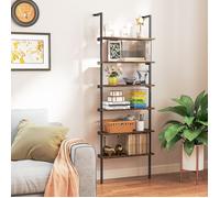 COSTWAY Bibliothèque Mural à 6 Niveaux, Étagère Echelle Ouverte avec Cadre en Métal, pour Bureau Salon Cuisine, Rustique Marron