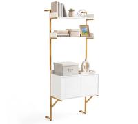 COSTWAY Bibliothèque Murale, 181 cm Bibliothèque Échelle avec Placard à 2 Portes, 2 Étagères d’Exposition Ouvertes, Cadre en Métal, Meuble de Rangement Moderne pour Salon, Chambre, Bureau, Blanc