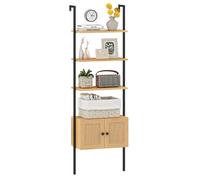 COSTWAY Bibliothèque Murale Échelle 184cm à 5 Niveaux, Cabinet en Rotin, Cadre en Métal, Étagère Ouverte pour Salon Bureau, Naturel