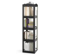 COSTWAY Bibliothèque Pliante Rotative, Étagère Tournante à 360°, Bibliothèque à 3/4/5 Niveaux, Étagère d'angle Haute, Organisateur de Rangement Translucide pour Salon, Bureau (Noir,4 Niveaux)