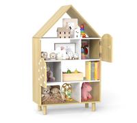 COSTWAY Bibliothèque pour Enfants Étagère en Forme de Maison avec 2 Portes - Système Anti-basculement & Pieds en Bois Massif