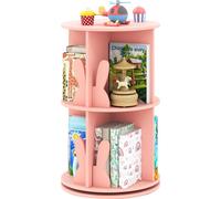 COSTWAY Bibliothèque pour enfants pivotant à 360°, étagère pour enfants avec 2 niveaux & séparations en forme de lapin, bibliothèque pour enfants étagère à jouets indépendante Ø40x65cm rose