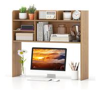 COSTWAY Bibliothèque sur Table à 3 Niveaux pour Moniteurs jusqu'à 32'', Organisateur de Bureau pour Dortoir Coiffeuse, Naturel