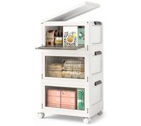 COSTWAY Boîte Rangement 75L avec Roues, Porte, Couvercle, 3 Caisses de Rangement Pliables, pour Chambre, Salon