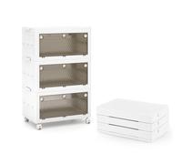 COSTWAY Boîte Rangement Plastique 126 L, 3 Caisses de Rangement Empilables avec Couvercles, Roulettes, Boite Empilable pour Vêtement, Livres, Jouets, Poignée, Caisse pour Chambre (126 L)
