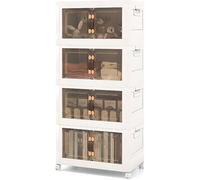 COSTWAY Boîte Rangement Plastique 140L, 4 Caisses de Rangement Pliables avec 4 Roulettes et Couvercles, pour Chambre, Salon,