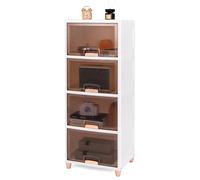 COSTWAY Boîte Rangement Plastique 150 L, 4 Caisses Pliables avec Couvercles, Portes Magnétiques, Boite Empilable sur Pied pour Chaussures, Jouets, Caisse pour Chambre, Salon, Cuisine