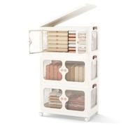 COSTWAY Boîte Rangement Plastique 159 L, 3 Caisses Pliables avec Couvercles, 4 Roulettes, Boite de Rangement Empilable pour Vêtement, Livres, Jouets, Poignée, Porte Magnétique, Montage Facile (159 L)