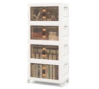 COSTWAY Boîte Rangement Plastique 165L, 4 Caisses Pliables + 1 Couvercle Supérieur, 4 Roulettes, Boite Empilable pour Vêtement, Livres, Jouets, Poignée, Porte Magnétique, Caisse pour Chambre