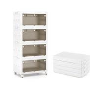 COSTWAY Boîte Rangement Plastique 168 L, 4 Caisses de Rangement Empilables avec Couvercles, Roulettes, Boite Empilable pour Vêtement, Livres, Jouets, Poignée, Caisse pour Chambre (168 L)