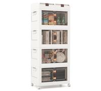 COSTWAY Boîte Rangement Plastique 210L, 4 Caisses de Rangement avec 2 Boîte à Couvercles, Boîte de Rangement Empilable à Roulettes pour Vêtement, Livres, Jouets(210L)