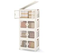 COSTWAY Boîte Rangement Plastique 212 L, 4 Caisses Pliables avec Couvercles, 4 Roulettes, Boite de Rangement Empilable pour Vêtement, Livres, Jouets, Poignée, Porte Magnétique, Montage Facile (212 L)