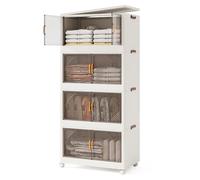 COSTWAY Boite Rangement Plastique 284 L, Caisses Rangement Pliables à Roulette, Poignée, Porte Magnétique, Boite Empilable, Rangement Vetement, Livres, Jouets (284 L)