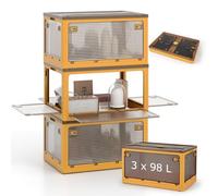 COSTWAY Boîte Rangement Plastique 292L, 3 Caisses de Rangement Pliables avec Petite Roulettes, 5 Côtés Rabattables, Boite Empilable en Plastique pour Jouets, Caisse pour Chambre, Camping (Jaune)