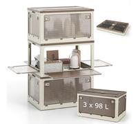 COSTWAY Boîte Rangement Plastique 292L, 3 Caisses de Rangement Pliables avec Petite Roulettes, 5 Côtés Rabattables, Boite Empilable en Plastique pour Jouets, Caisse pour Chambre, Camping (Blanc)